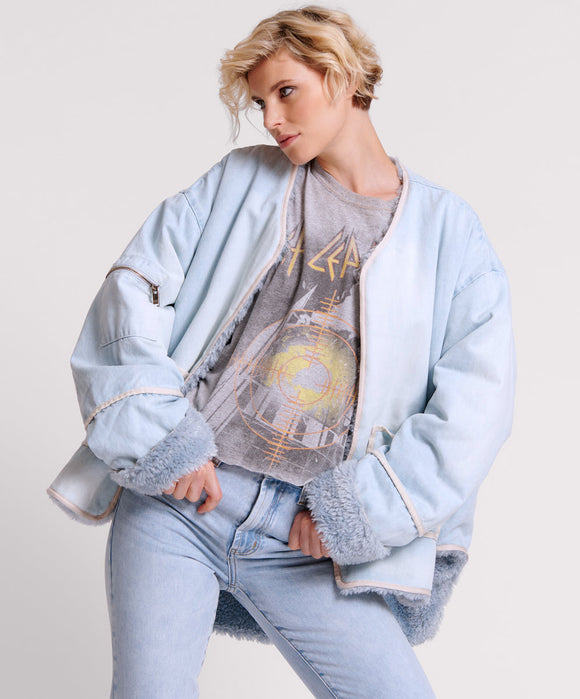 Only teddy sleeve denim jacket hotsell