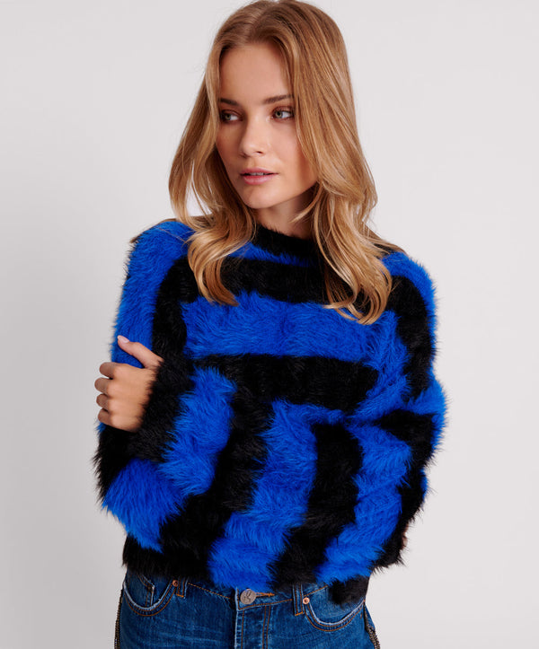 KRUGER STRIPE FLUFFY CROP KNIT SWEATER