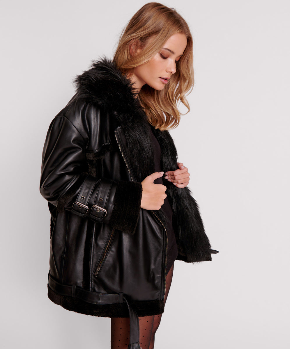 Cropped black aviator fashion jacket