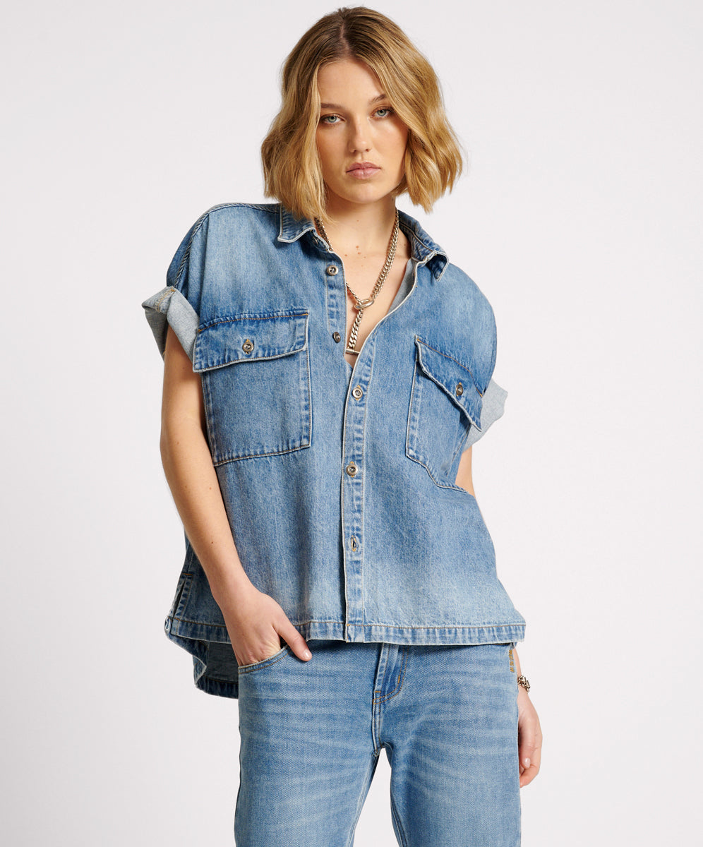 Cut off hot sale jean shirt