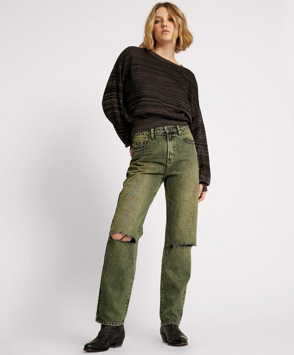 BLACK KHAKI AWESOME BAGGIES HIGH WAIST STRAIGHT LEG JEANS