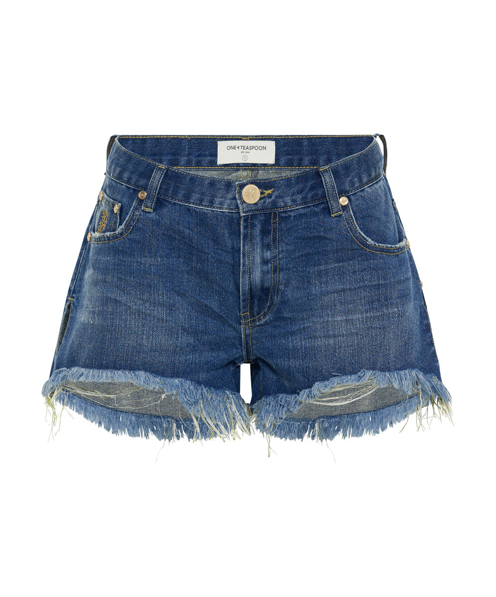 Marlons Low Waist Boyfriend Denim Shorts Shredded Gold