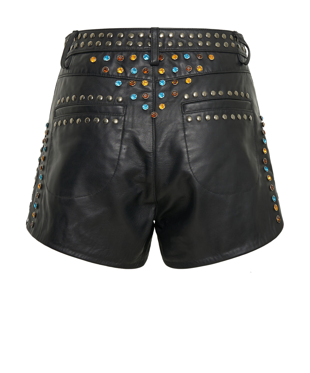 Online Unholy studded, leather and dyed shorts