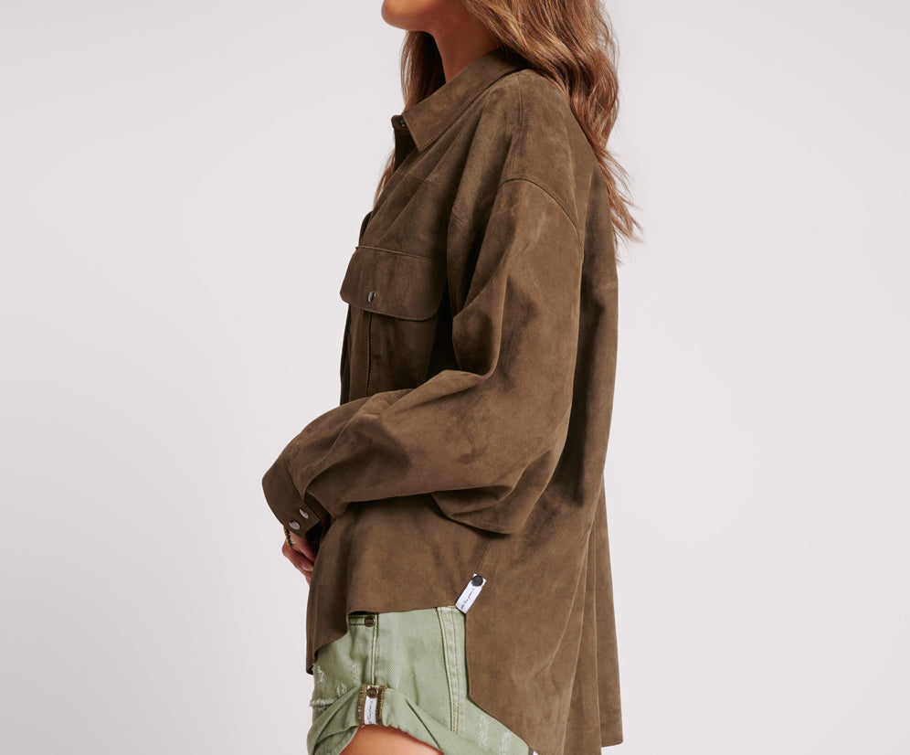 ARMY GREEN SUEDE DARIA SHIRT