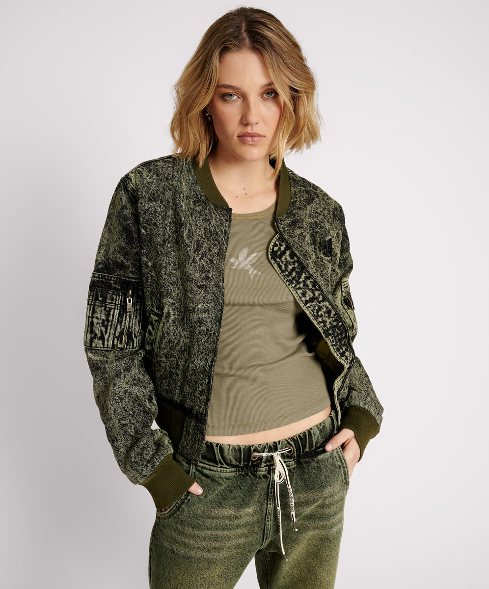 Denim Bomber Jacket Black Khaki