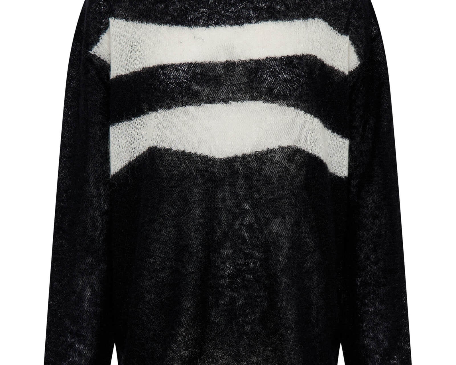 Vivianne Wide Neck Stripe Mohair Sweater - Black White