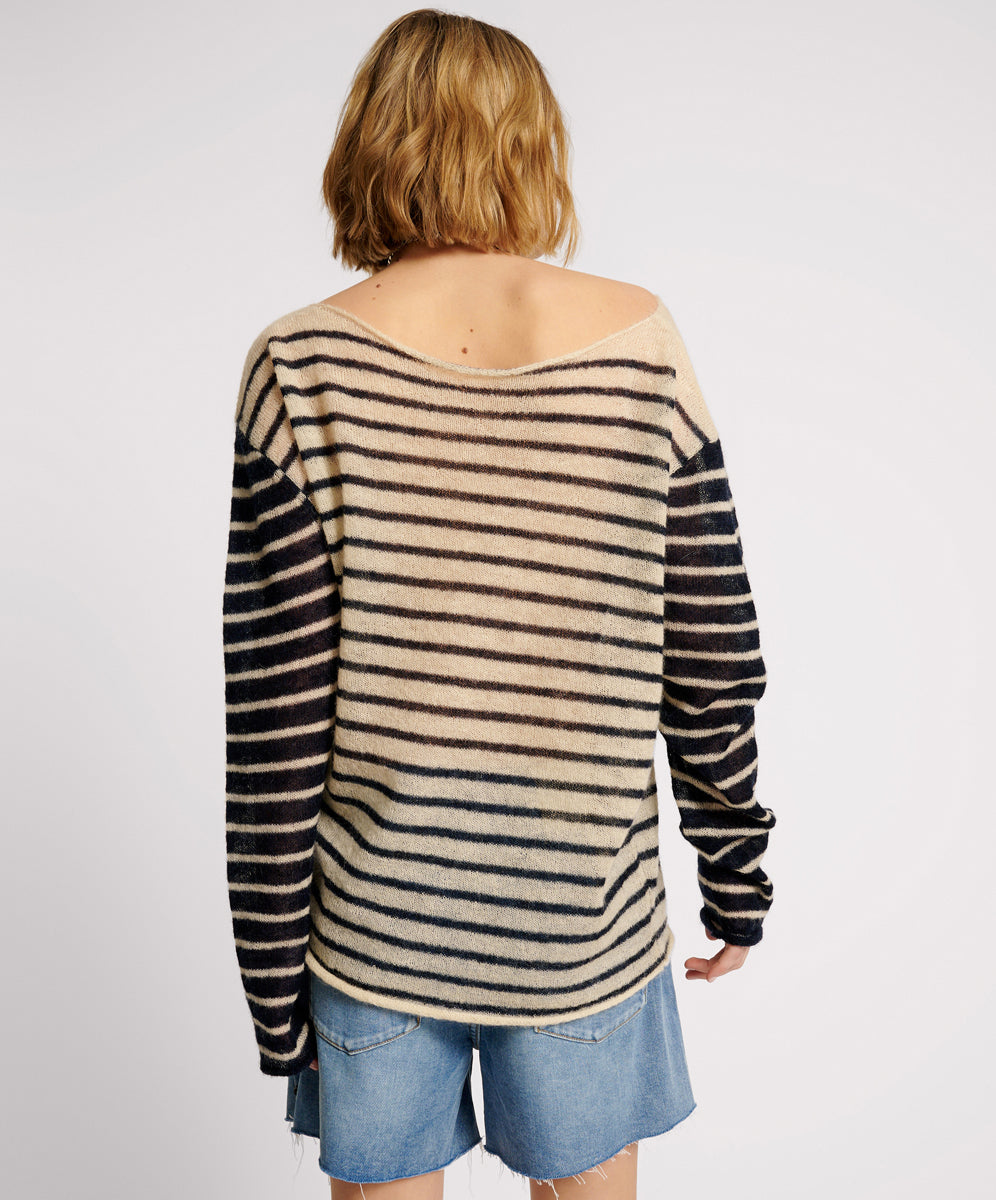 WIDE NECK STRIPED MOHAIR SWEATER