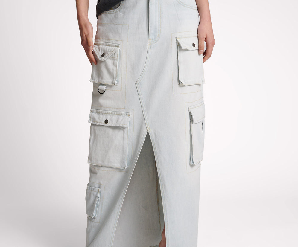 LE SURF 90S CARGO POCKET COLUMN DENIM SKIRT