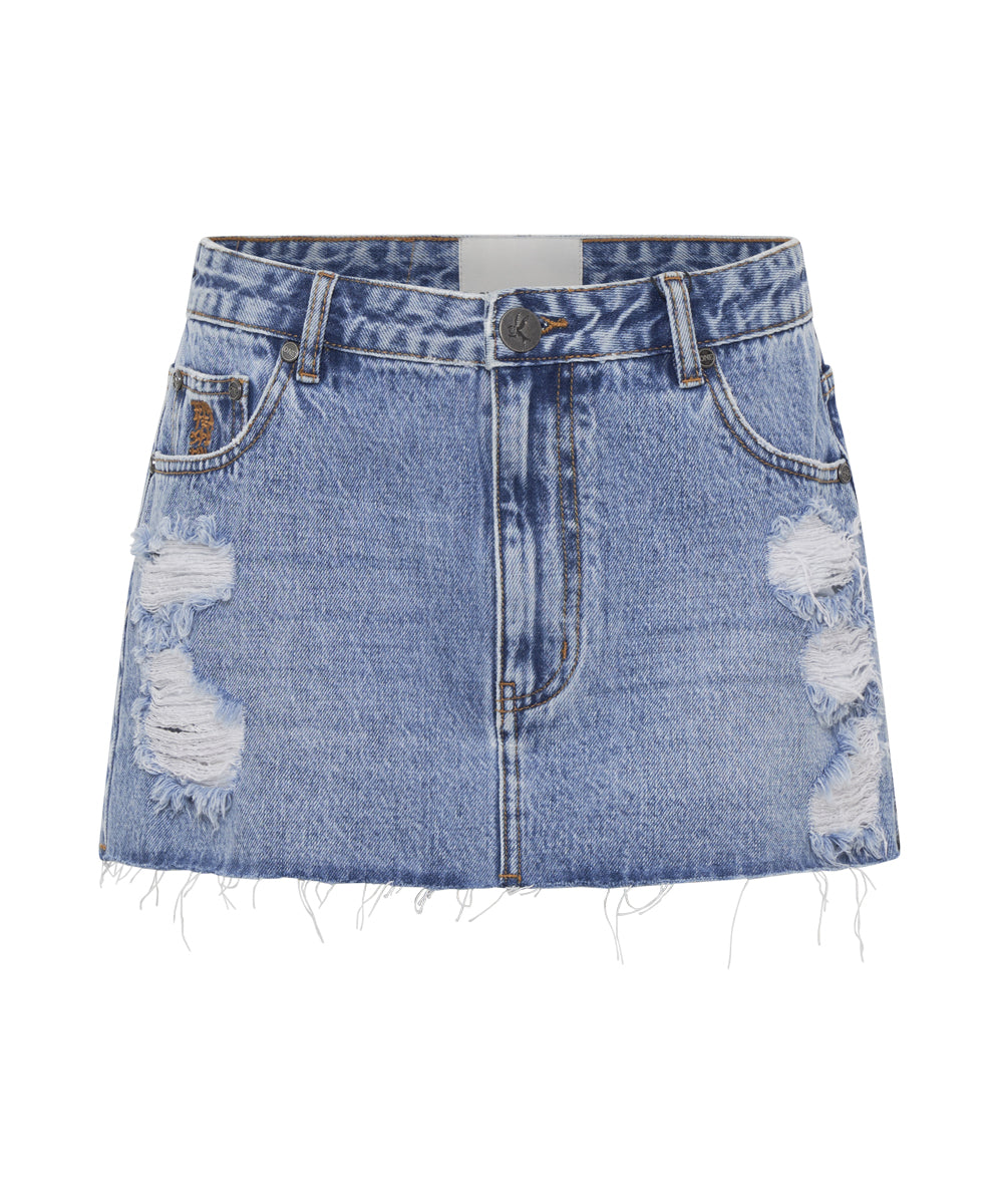 Sloane Low Waist Denim Mini Skirt Hollywood