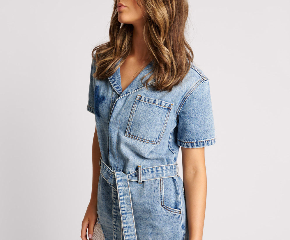 HOLLYWOOD NIGHT MOVERS DENIM JUMPSUIT