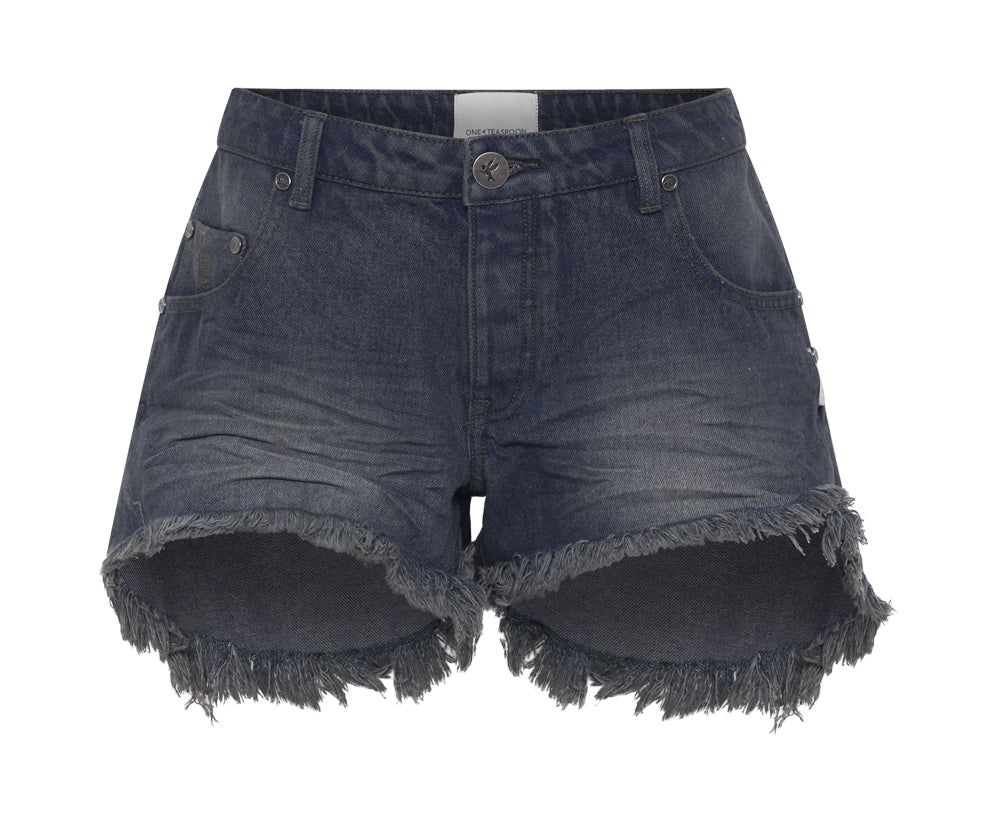 Marlons Low Waist Boyfriend Denim Shorts - Fox Black