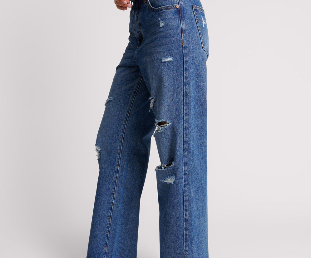 Billie Low Slung Straight Leg Mid Waist Denim Jeans - True Blue