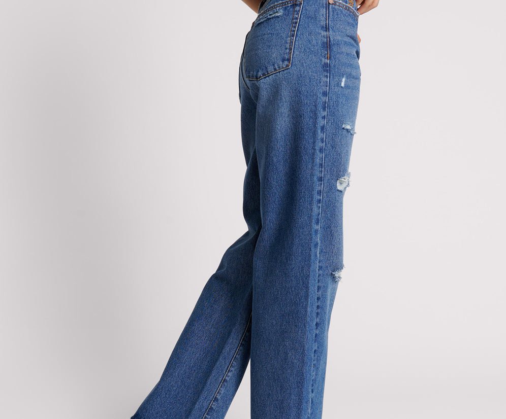 Billie Low Slung Straight Leg Mid Waist Denim Jeans - True Blue