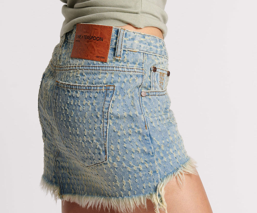 BLUE MESS JUNKYARD LOW WAIST DENIM SKIRT