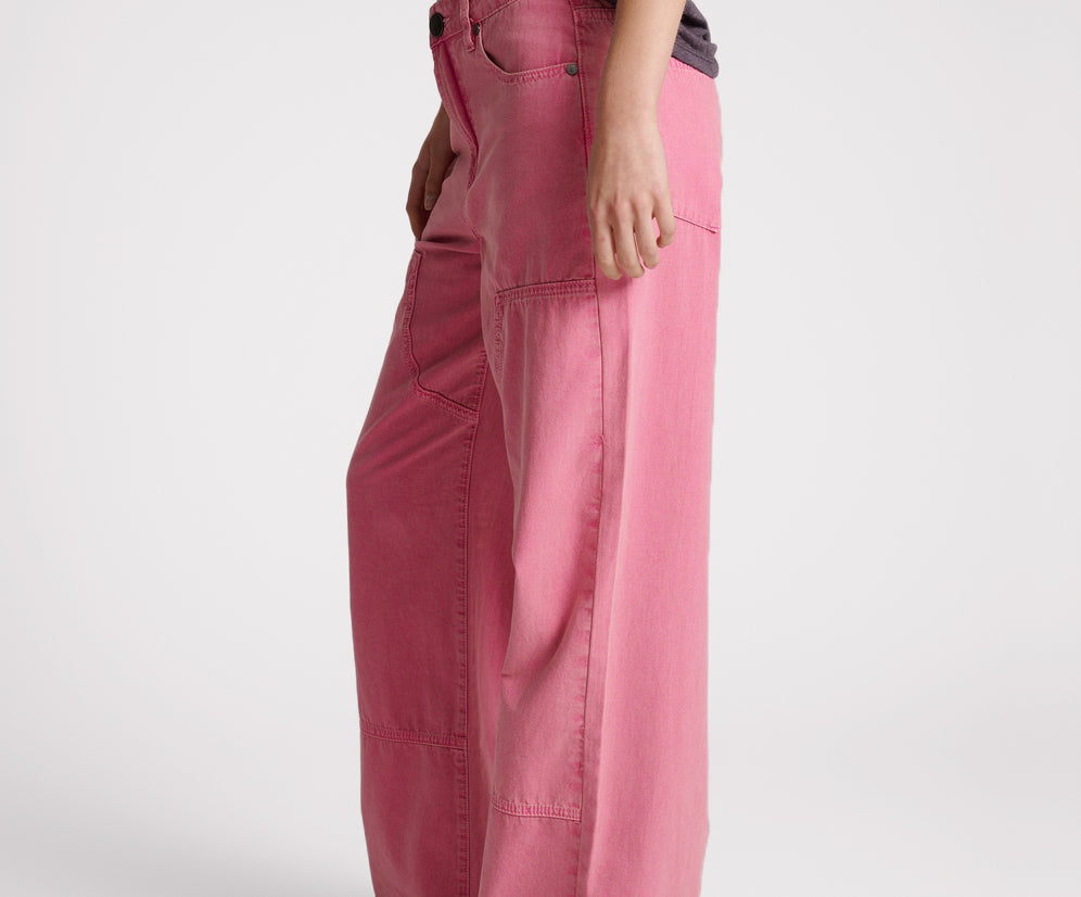 PINK FLAMBE CANVAS JACKSON MID WAIST WIDE LEG PANT