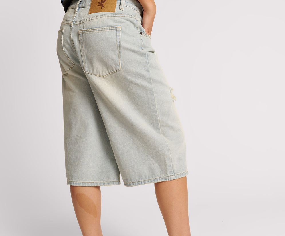 Beastie Low Waist Wide Leg Denim Shorts - Old West