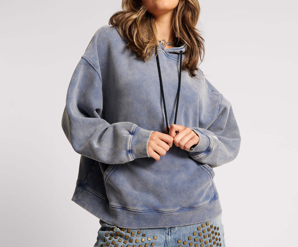 WASHED BLUE SMILEY BATWING HOODY