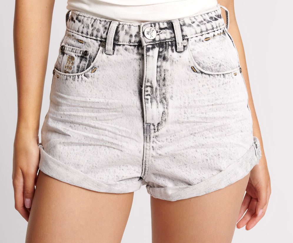 Bandits High Waist Denim Shorts - Bianco Grey