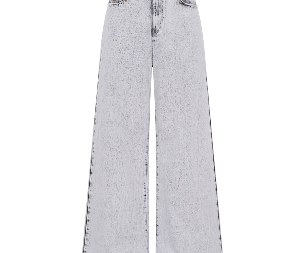 Love Machines Mid Waist Super Wide Leg Denim Jeans - Bianco