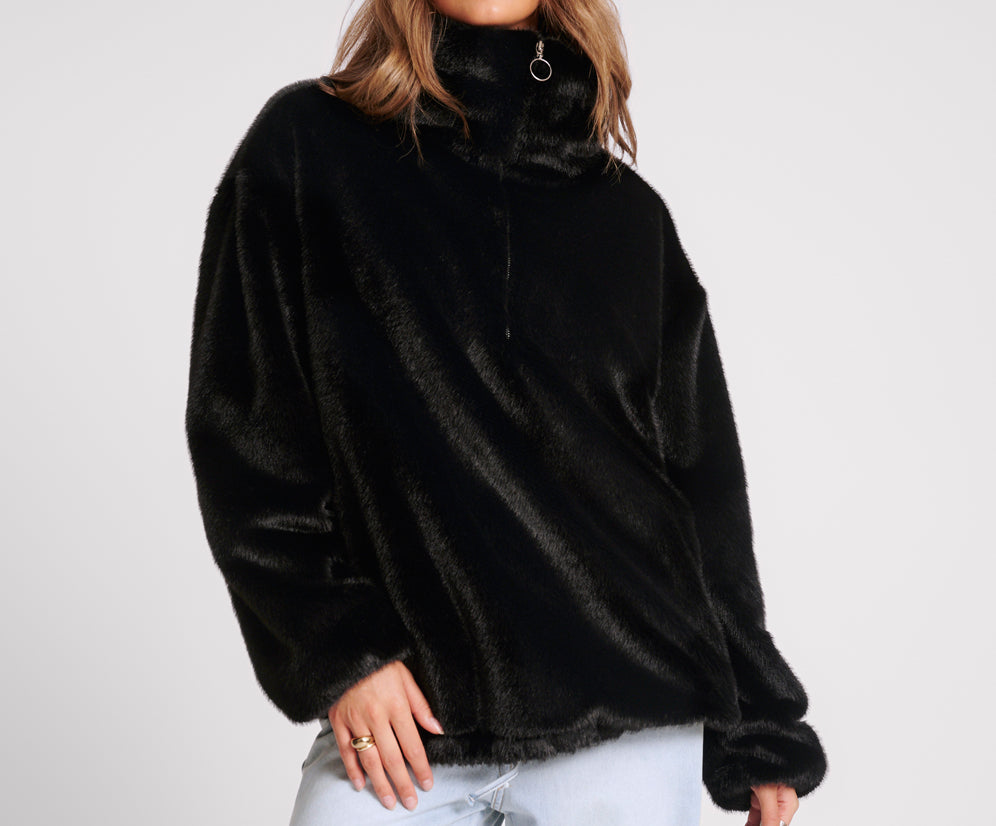 Sauvage Faux Fur Pullover Jacket - Black