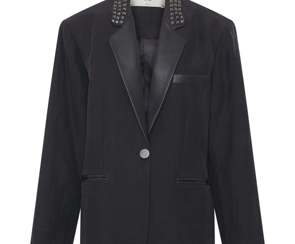 Punk Studded Linen Blazer - Black