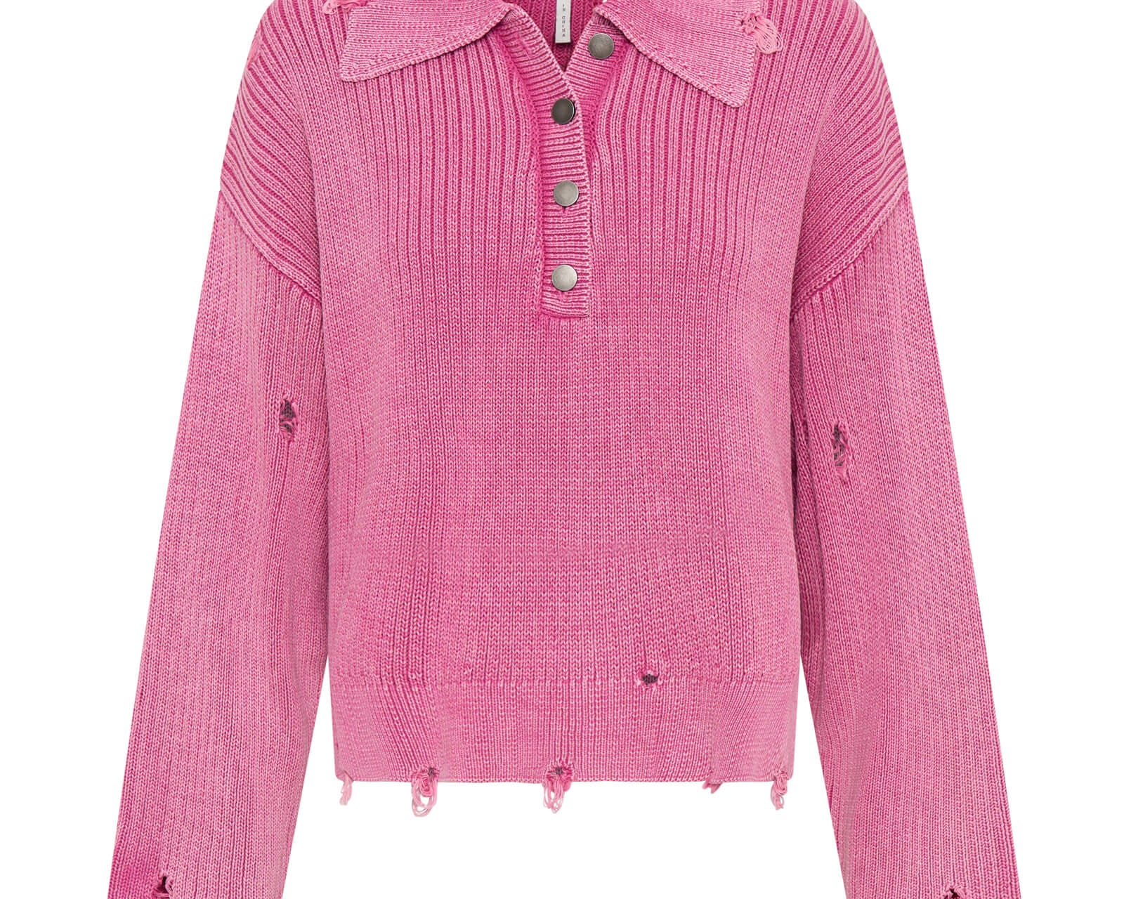 Rib College Pullover Sweater - Pink