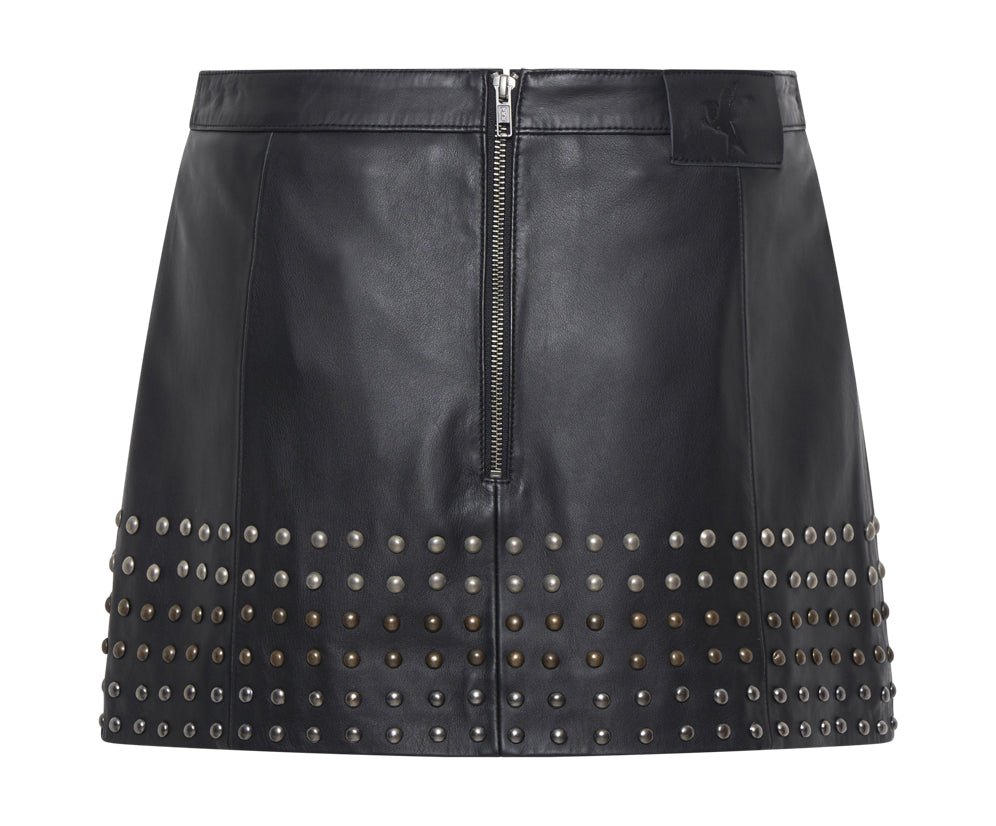 HAND STUDDED LEATHER SKIRT