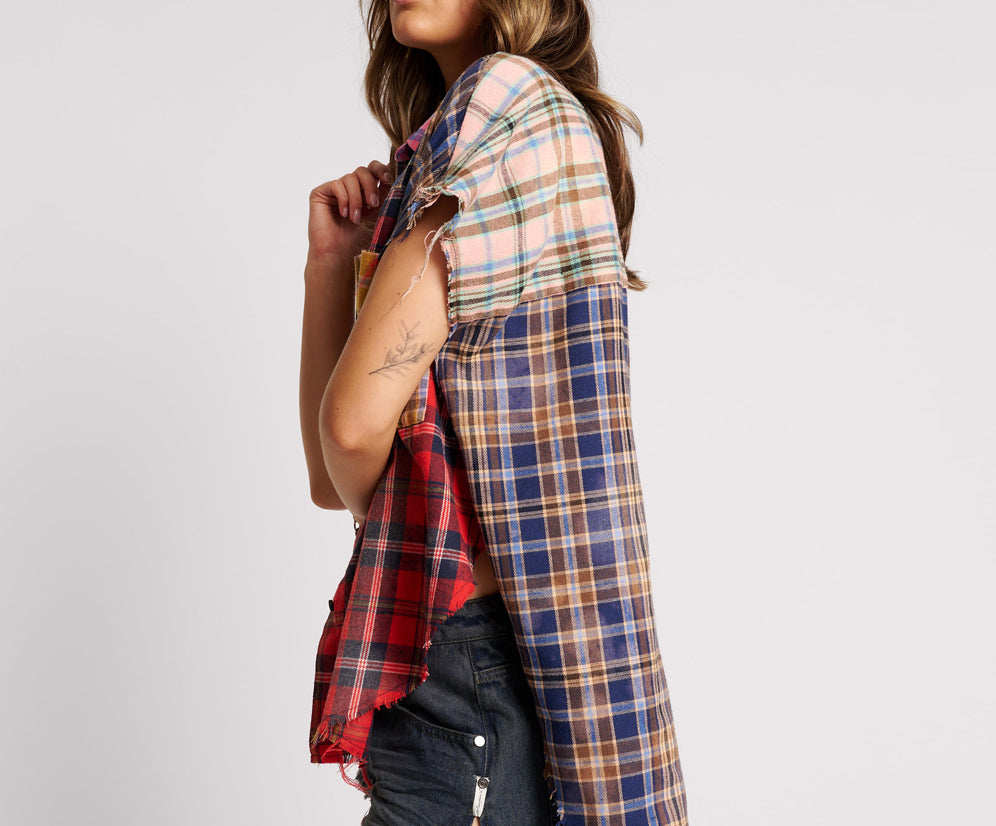 Mixed Flannel Cut Off Daria Shirt - Multi