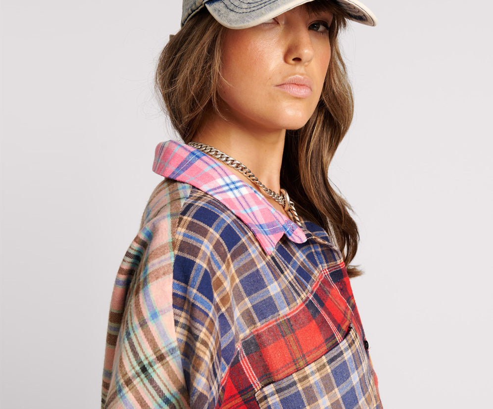 Mixed Flannel Cut Off Daria Shirt - Multi