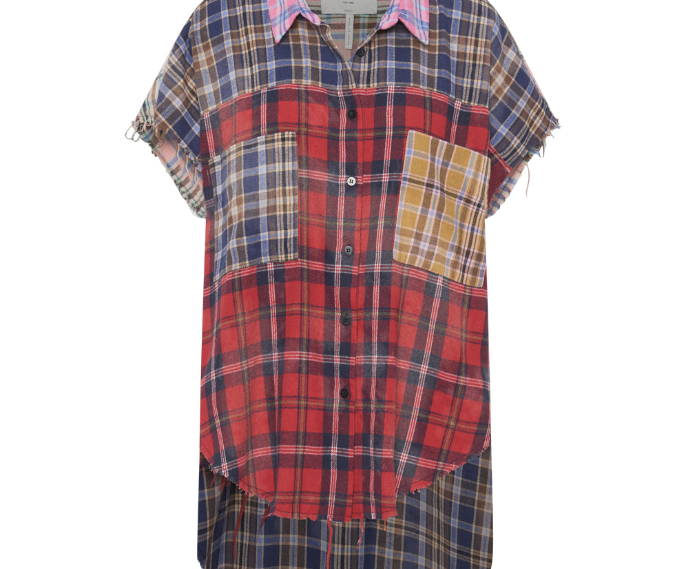 Mixed Flannel Cut Off Daria Shirt - Multi