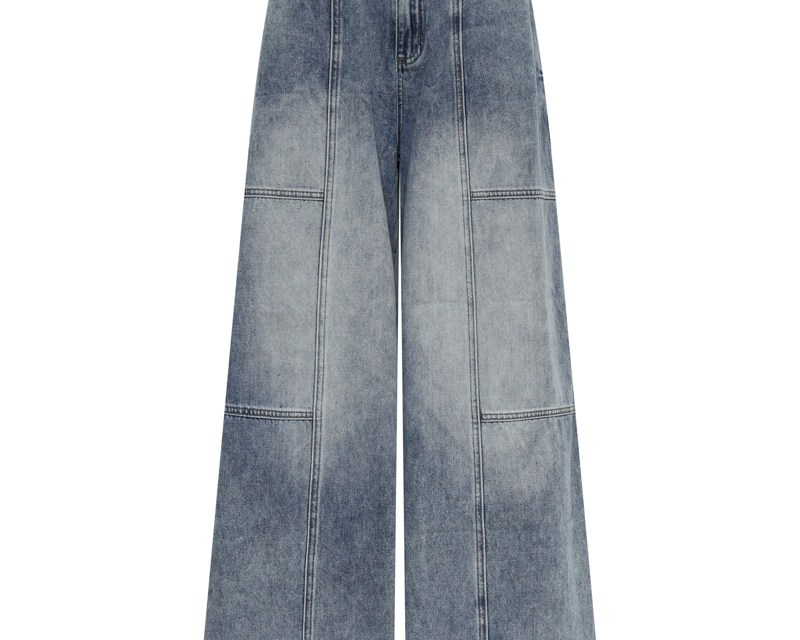 Palazzo Mid Waist Denim Jeans - Blue Blossom