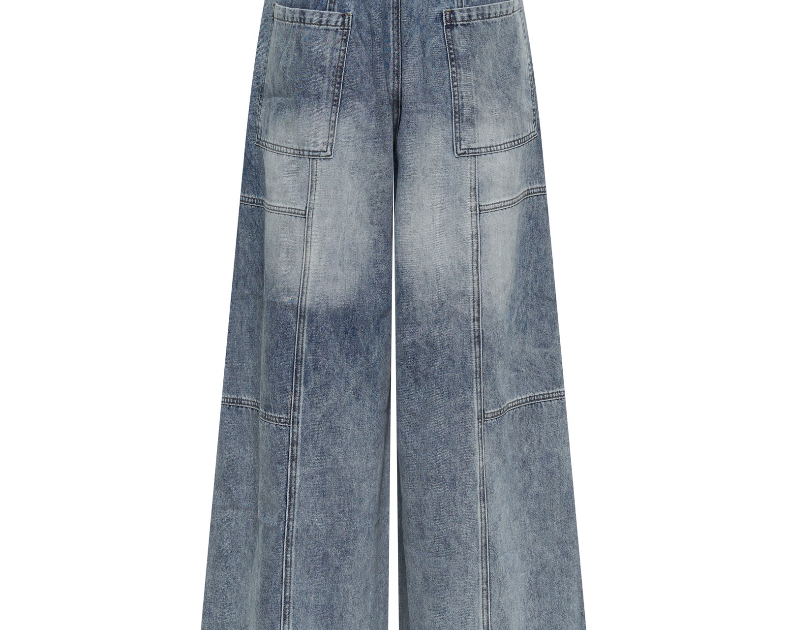 Palazzo Mid Waist Denim Jeans - Blue Blossom