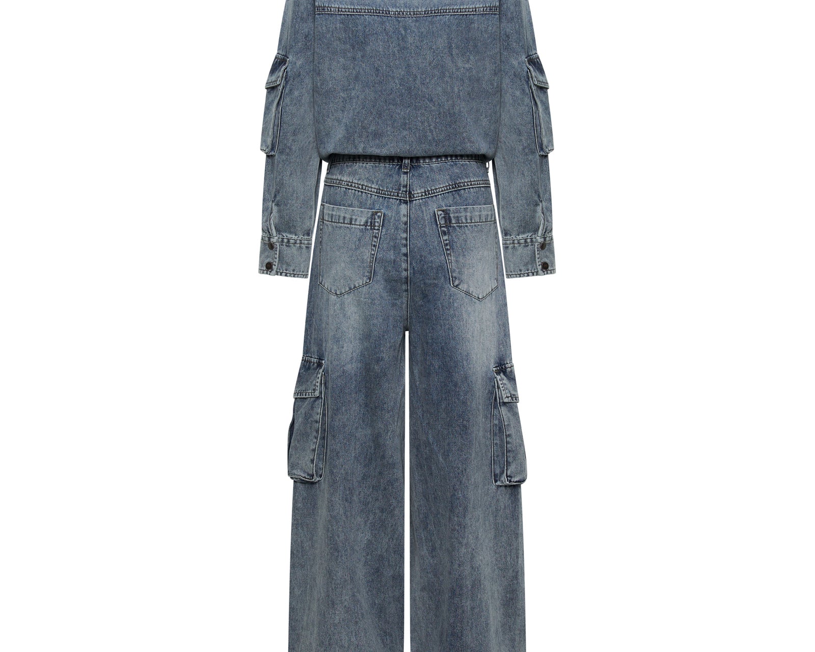 Cargo Trucker Denim Overalls - Blue Blossom