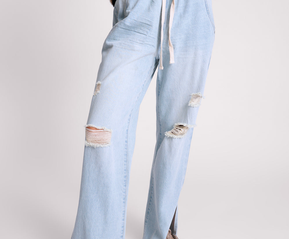 Roadhouse Wide Leg Drawstring Denim Jeans - Sportster Blue