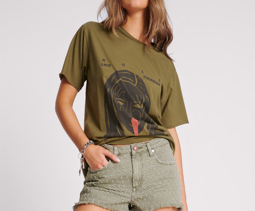 Bonitas High Waist Denim Shorts - Super Khaki