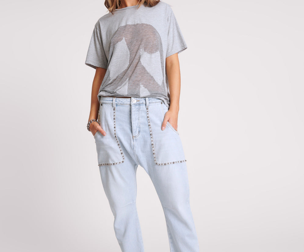 HUSTLER STUDDED SINNERS DROP CROTCH BOYFRIEND JEANS