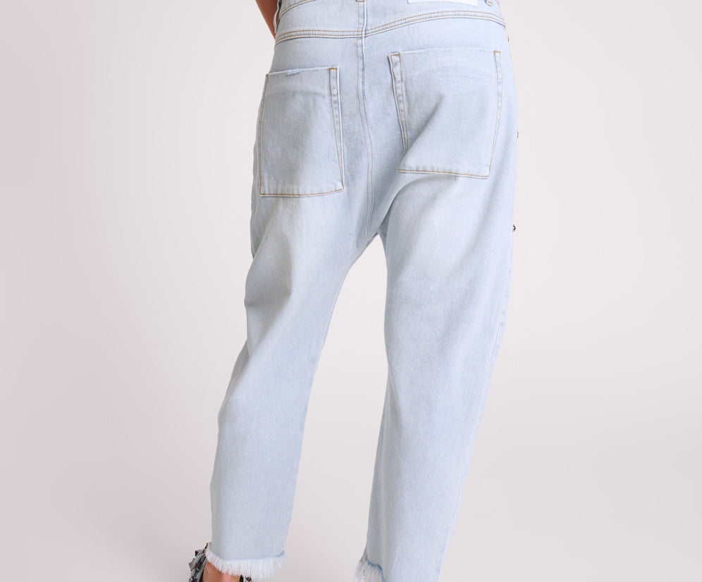 HUSTLER STUDDED SINNERS DROP CROTCH BOYFRIEND JEANS