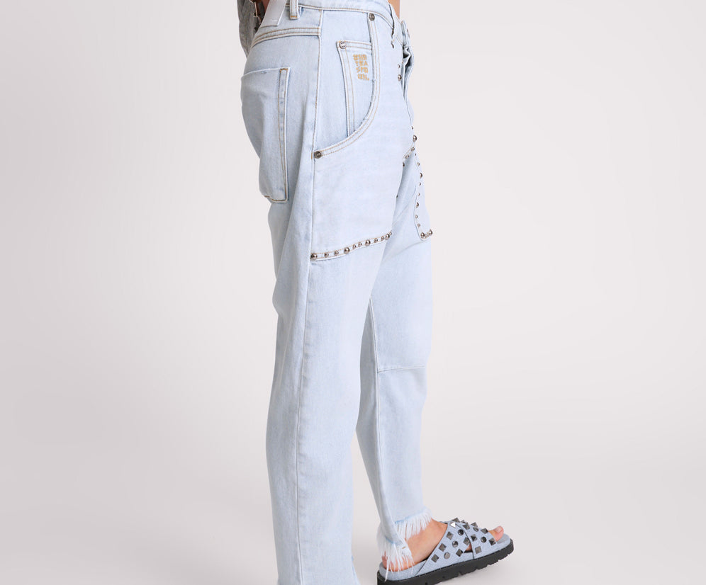 HUSTLER STUDDED SINNERS DROP CROTCH BOYFRIEND JEANS