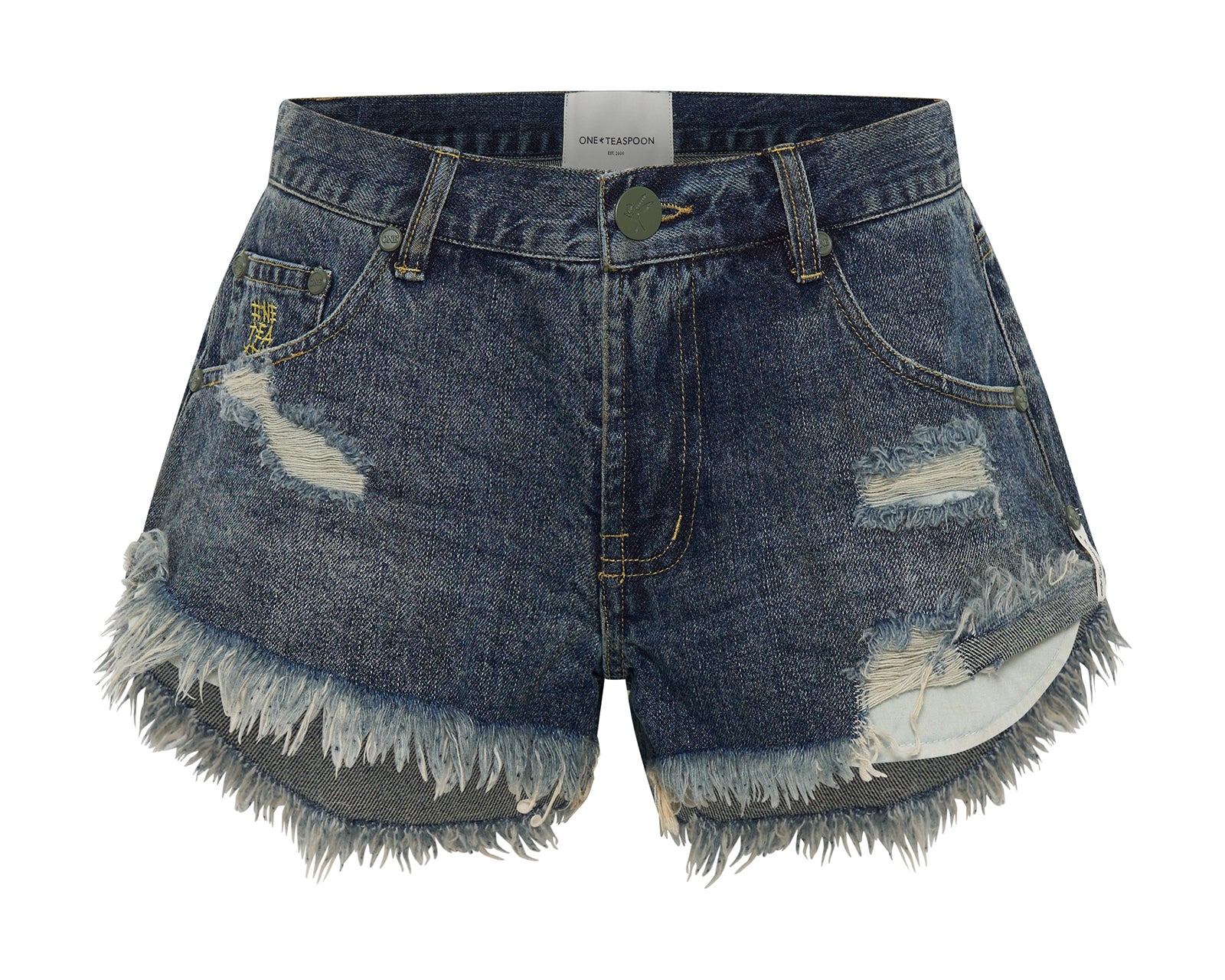 Dukes Low Waist Mini Denim Shorts - Used Blue