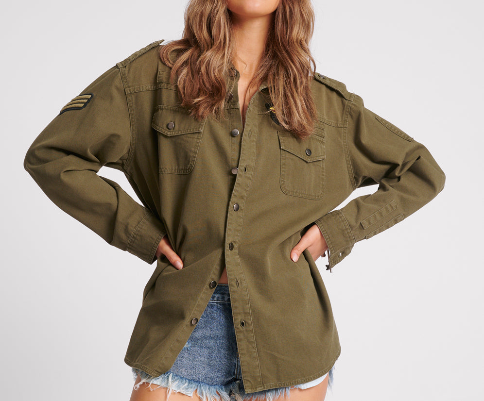 Aviator Eagle Cotton Shirt - Khaki