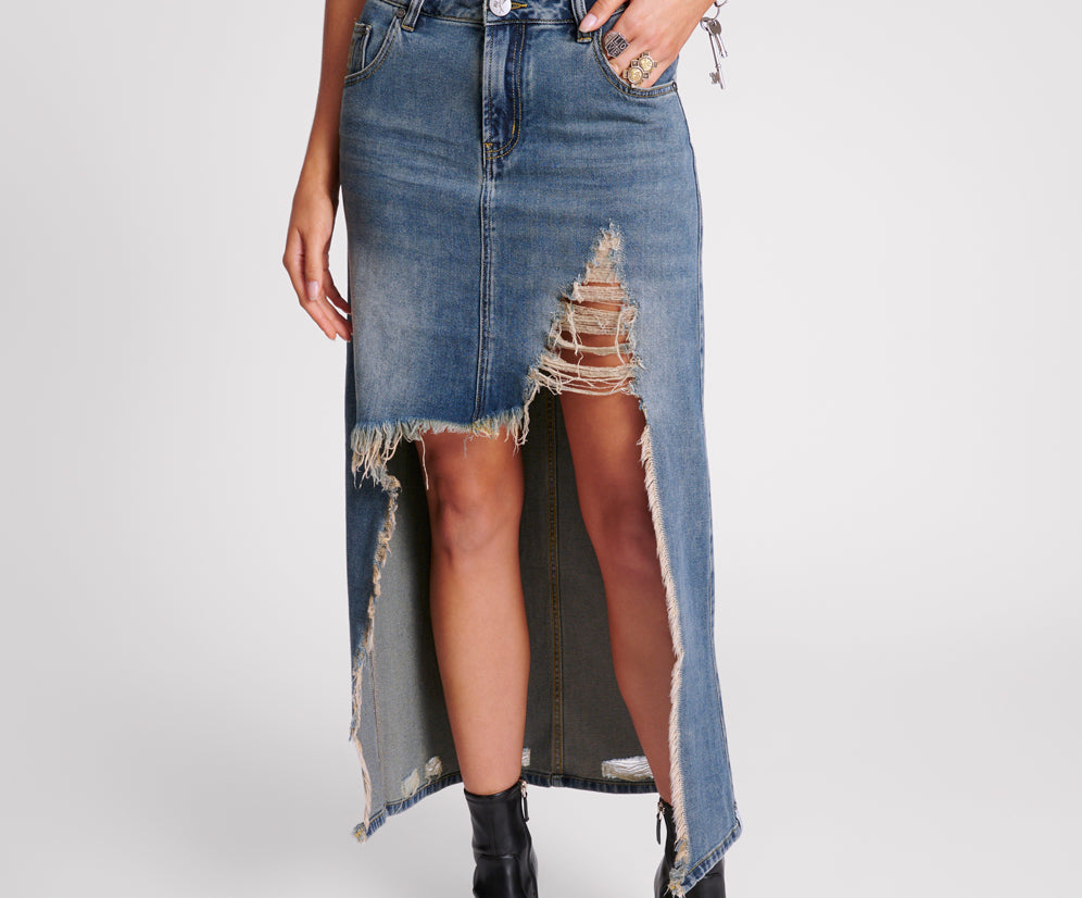 Memphis High Waist Shredded Maxi Skirt - Memphis