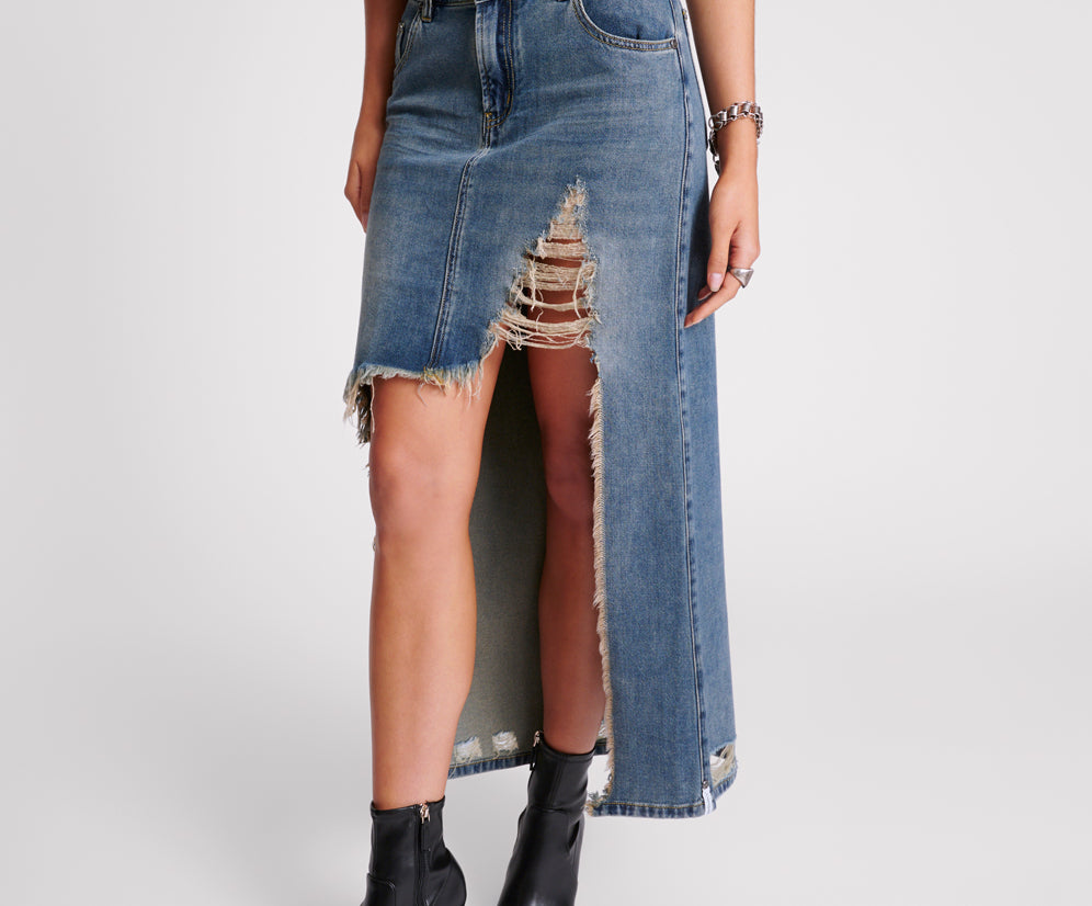 Memphis High Waist Shredded Maxi Skirt - Memphis