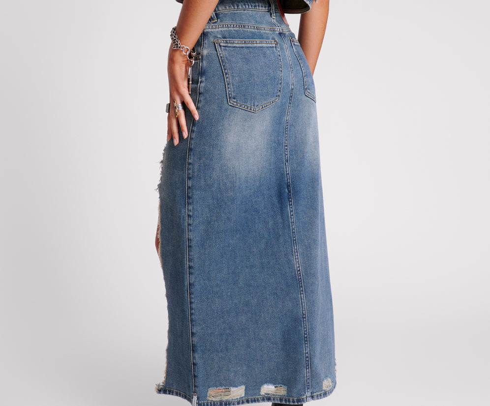 Memphis High Waist Shredded Maxi Skirt - Memphis