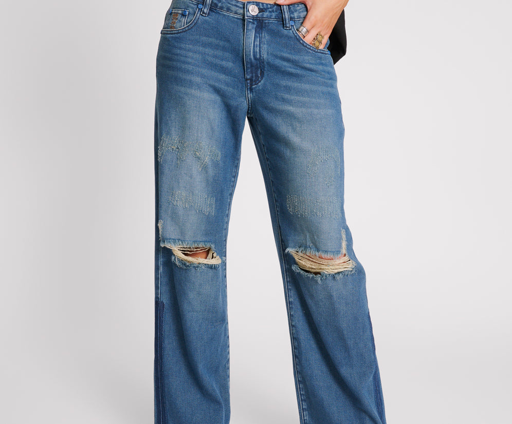 Low Riders Low Waist Wide Leg Denim Jeans - Gritty Blue