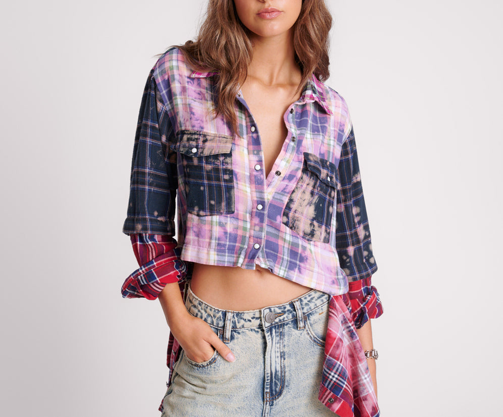 Button Off Distressed Flannel Shirt - Multi Flannel