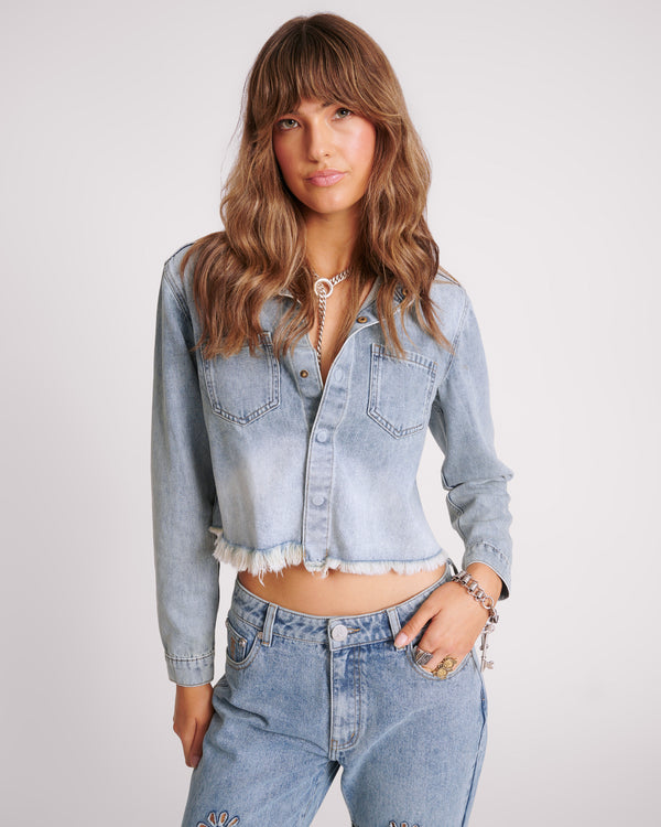 Braxton Long Sleeve Denim Top - Blue Blossom