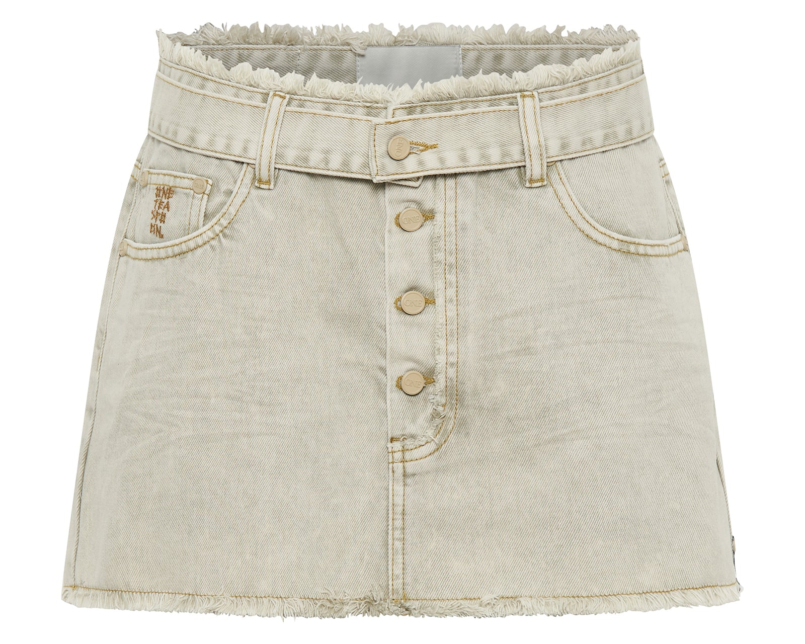 Belted Denim Mini Skirt - Antique White