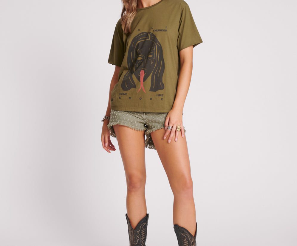 Roll Like Thunder Boyfriend Tee - Khaki