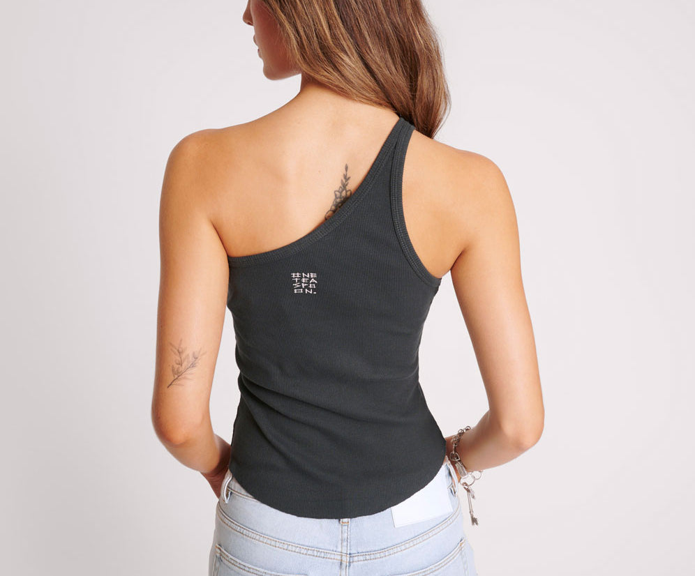 Asymmetrical Rib Tank Top - Washed Black