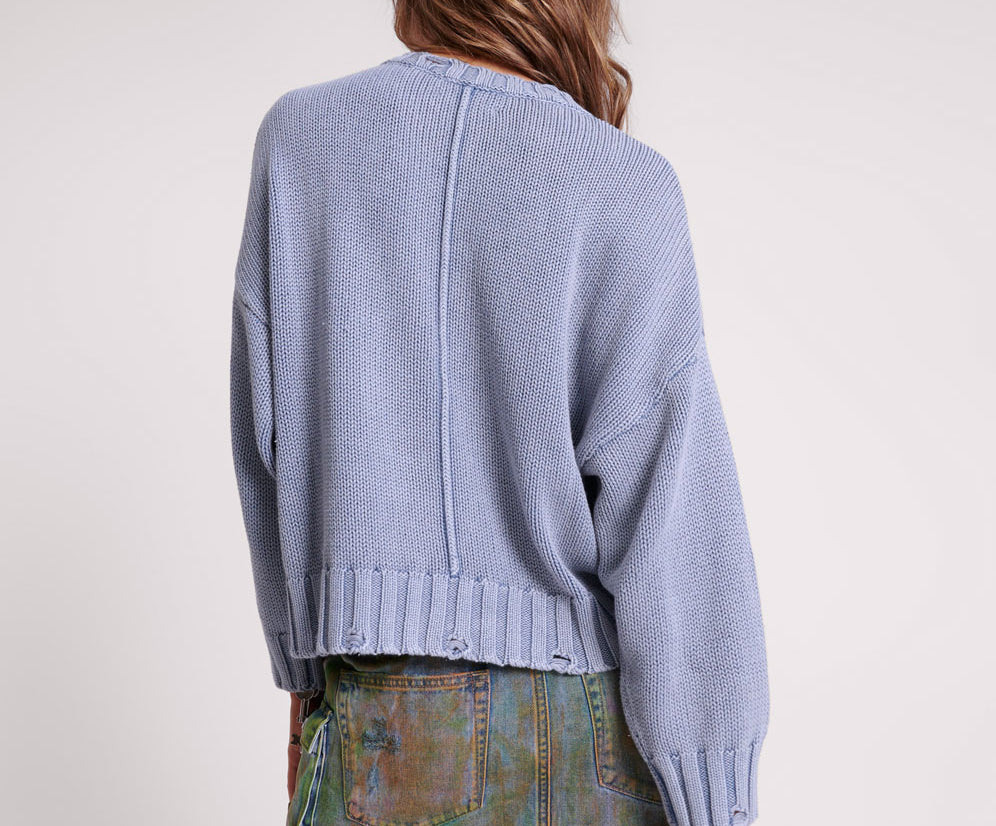 Acid Washed Oversized Pocket Sweater - Washed Blue